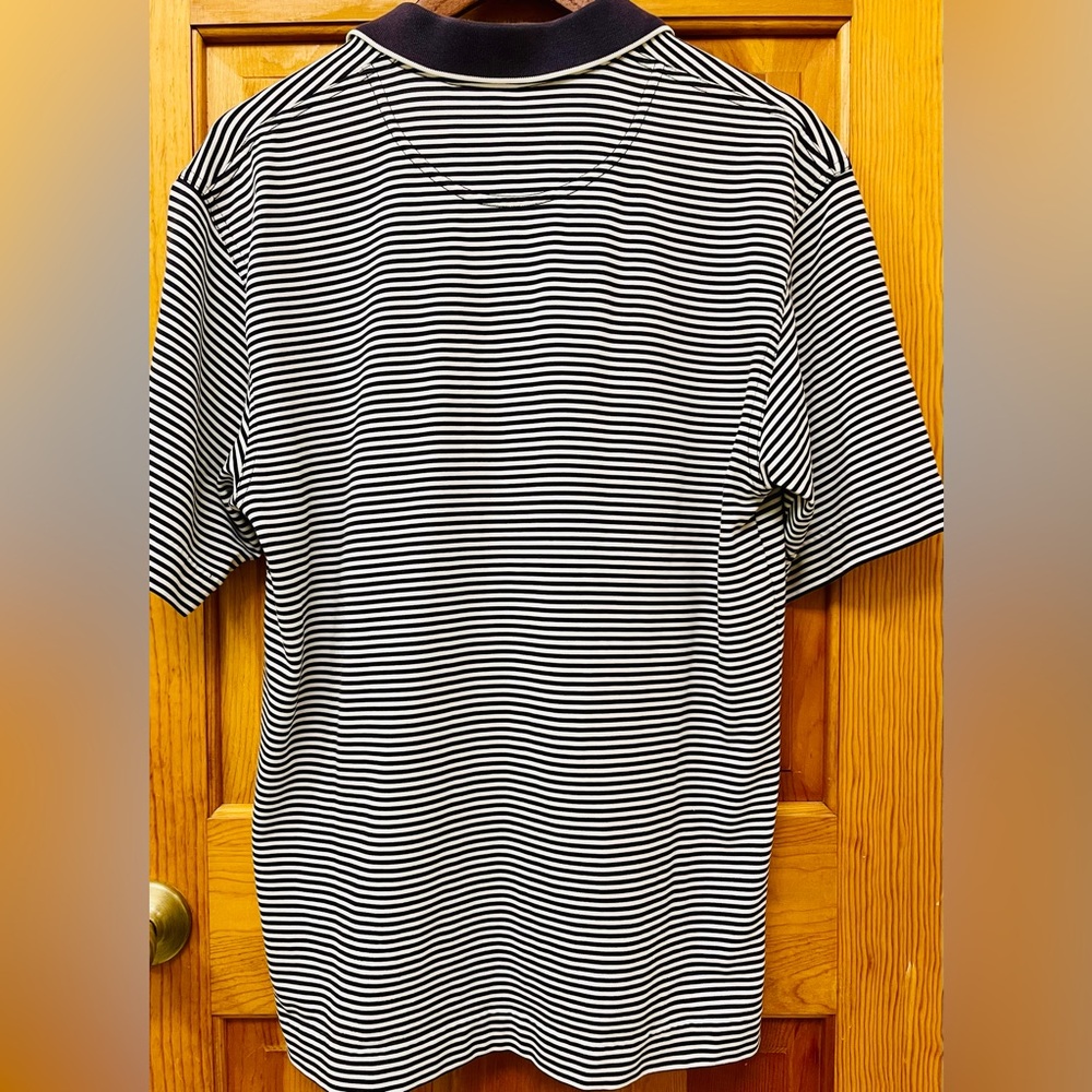 Men’s “Cutter & Buck” Navy Blue & White Striped Polo Shirt - Picture 3 of 8